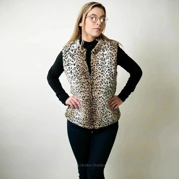 Vintage 1990s Leopard Animal Print Cobblestone Canyon Cheetah Faux Fur Vest - S - Picture 1 of 10